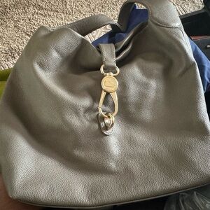 Elegant Gray Leather Hobo Bag